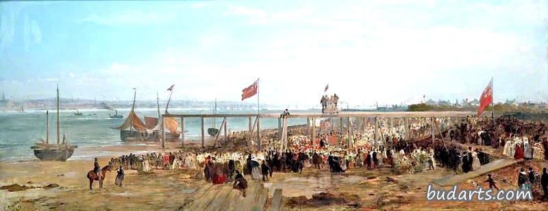 铺设波肯黑德码头的奠基石，1845年