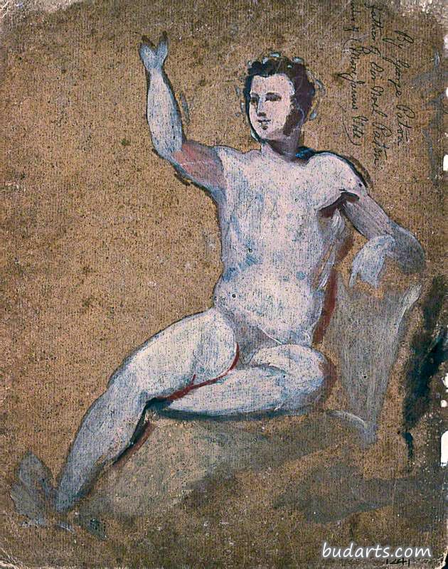 右臂抬高的男性裸体