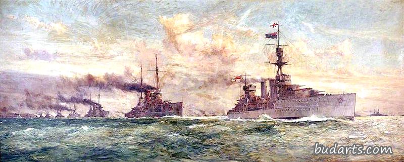 1918年11月18日，英国皇家海军“卡迪夫”号率领投降的德国舰队