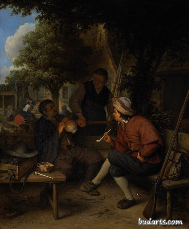 Rustende reizigers (Three Men in Conversation)