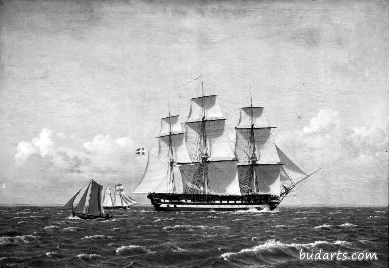 The 84-Gun Danish Warship "Dronning Marie" in the Sound