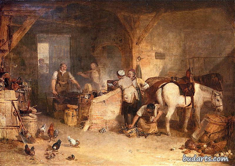 A Country Blacksmith Disputing upon the Price of Iron, and the Price Charged to the Butcher for Shoeing His Poney A Country Blacksmith Disputing upon the Price of Iron, and the Price Charged to the Butcher for Shoeing His Poney