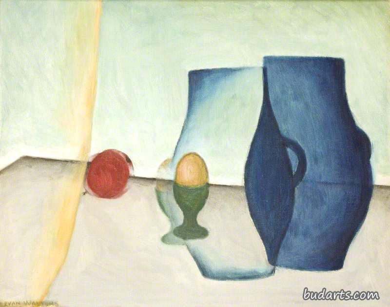有蛋和苹果的静物画