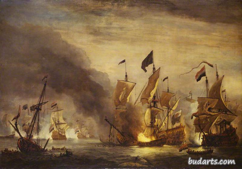1672年5月28日太阳湾战役中皇家詹姆斯号的燃烧