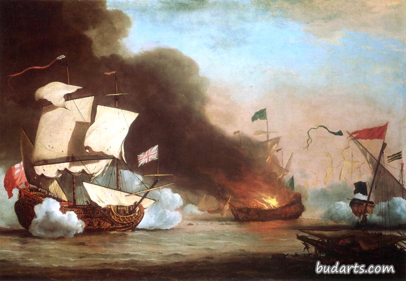 一艘英国船正在与巴巴里海盗作战