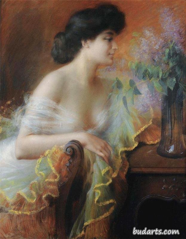 带花束的女士