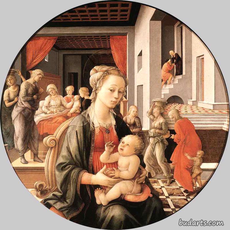 圣母带着孩子和圣安妮生活的场景