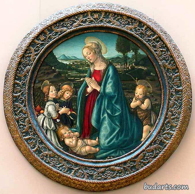 圣母和婴儿与施洗者圣约翰和两位天使