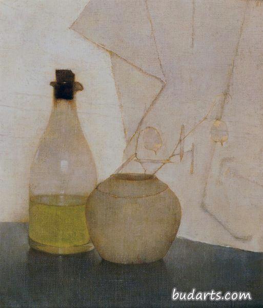 带油瓶的静物画
