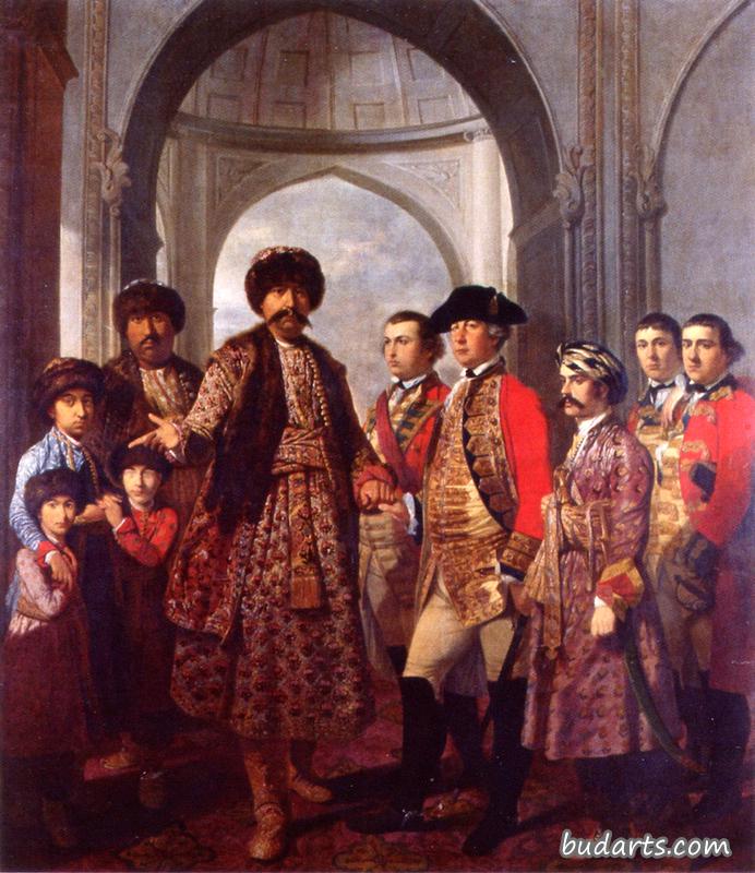 Suja-ud-daulah, Nawab of Awadh, with Four Sons, General Barker and Military Officers Suja-ud-daulah, Nawab of Awadh, with Four Sons, General Barker and Military Officers
