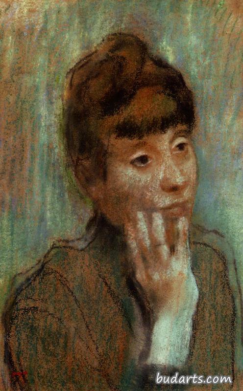 一个穿绿色上衣的女人的画像