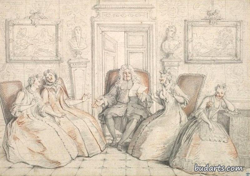 Trissotin Reading to Philaminte, Bélise, and Armande (from Molière,
