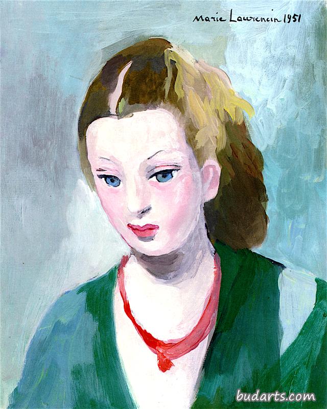 一个女人的肖像，绿色的衣服