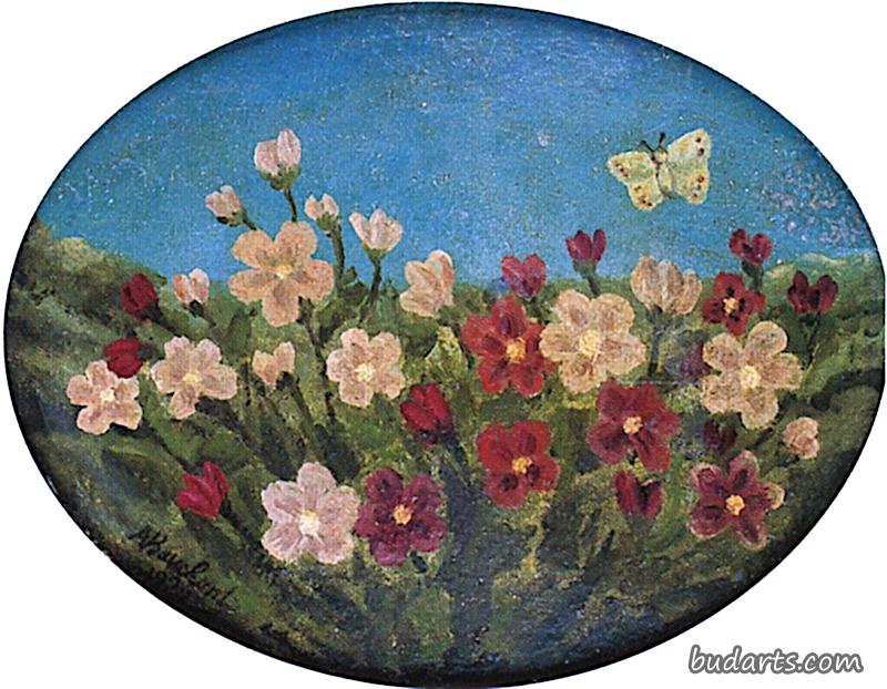 蝴蝶花，椭圆形框架