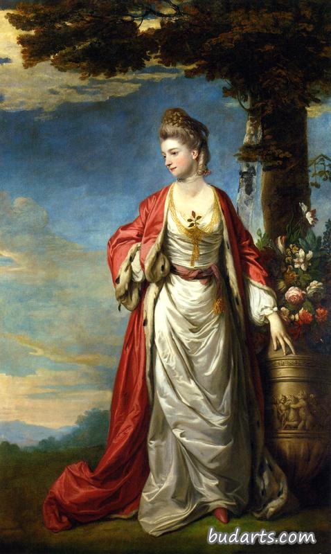 Mrs. Trecothick, Full Length, in 'Turkish' Masquerade Dress, Beside an Urn of Flowers, in a Landscape Mrs. Trecothick, Full Length, in 'Turkish' Masquerade Dress, Beside an Urn of Flowers, in a Landscape