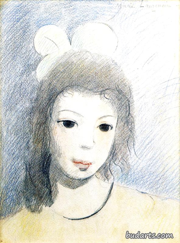 浅褐色蝴蝶结的女孩