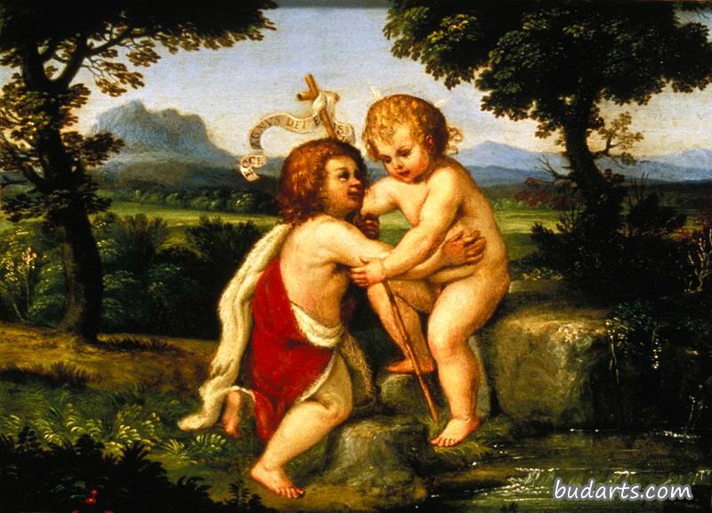 圣婴与风景中的施洗者圣约翰