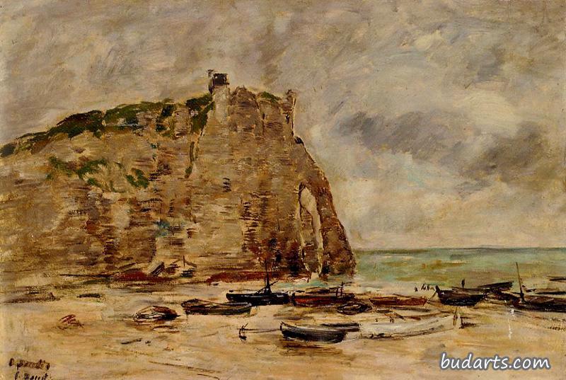 Étretat，搁浅的船和雪崩的悬崖