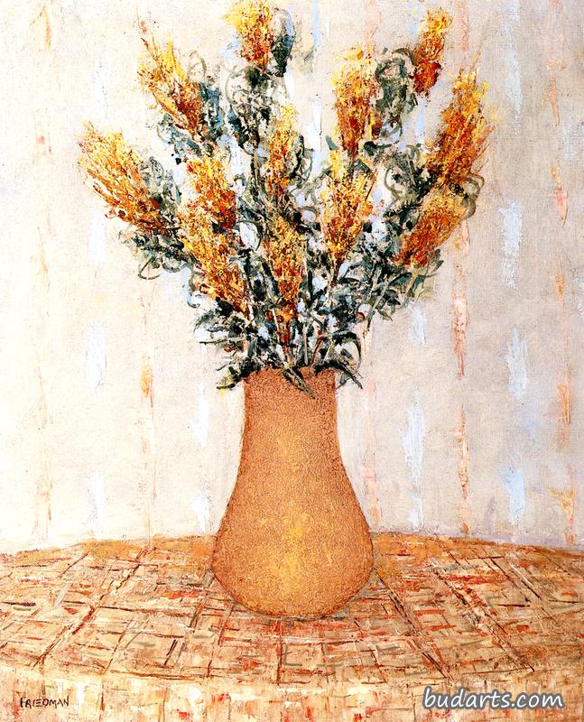 黄花格子台布静物画