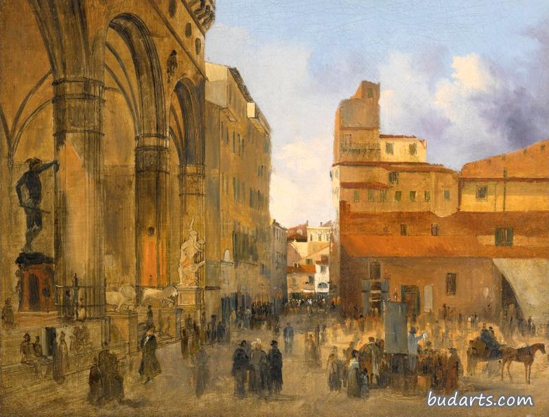 Florence, A View of the Piazza della Signoria with the Loggia dei Lanzi at Left