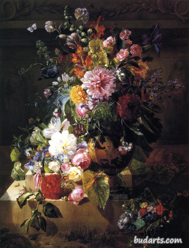 Still Life with Roses, Peonies, Lilac, Morning Glories and other Flowers in a Greek Vase on a Stone Plinth Still Life with Roses, Peonies, Lilac, Morning Glories and other Flowers in a Greek Vase on a Stone Plinth