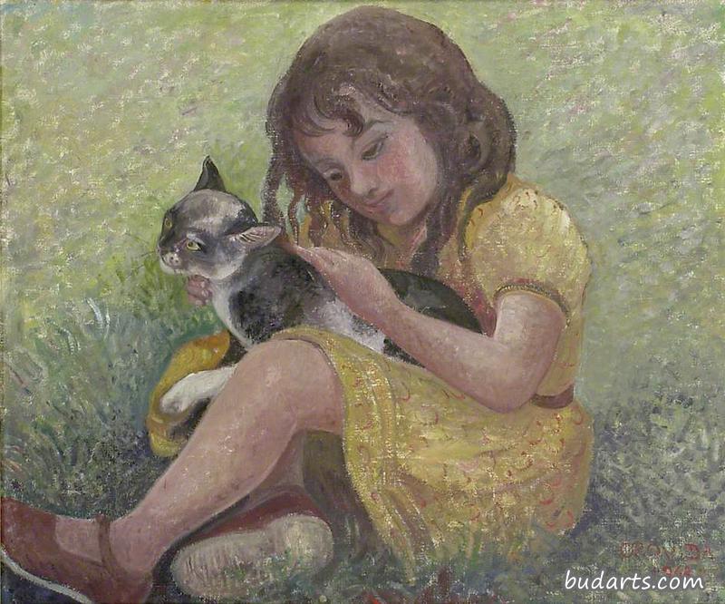 带猫的小女孩