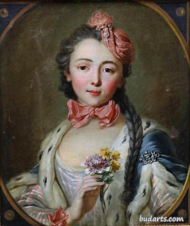 手持鲜花的妇女的画像