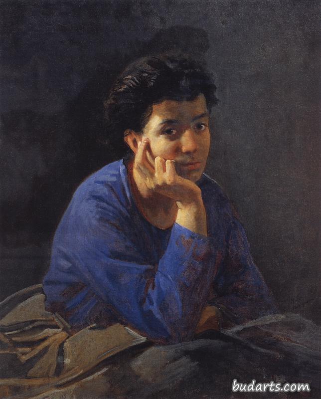 一个穿蓝色衣服的女人的肖像