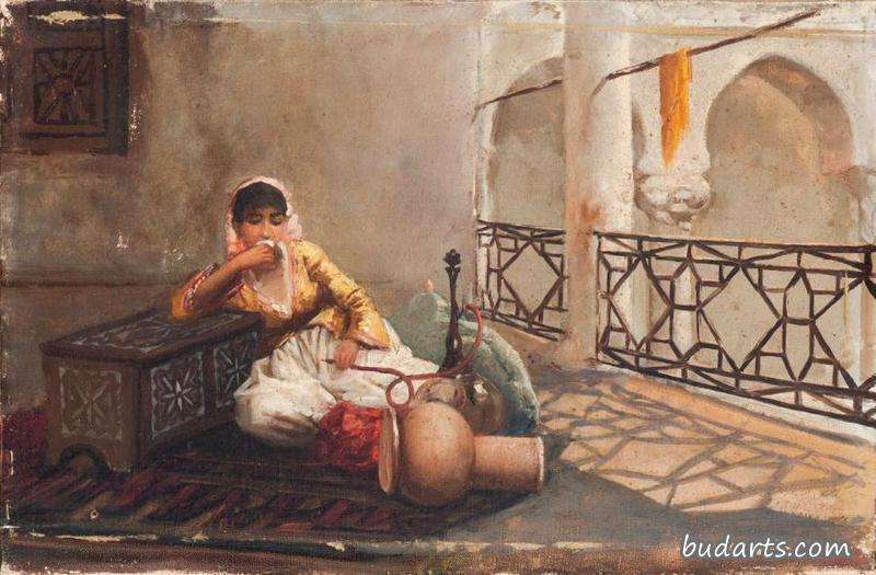 Algérienne au narguilé (Algerian Woman Smoking a Water Pipe)