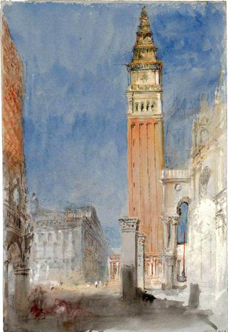 Venice, the Campanile of San Marco, with the Pilastri Acritani, from the Porta della Carta
