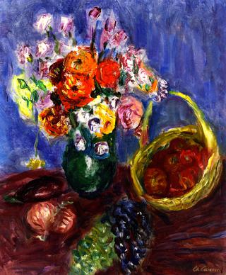 Vase of Flowers with Fruit