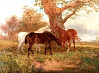 Study of Three Horses in a Landscape