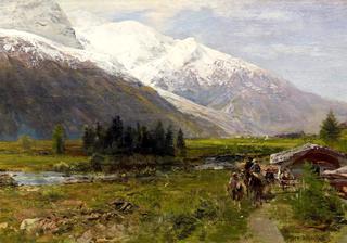 Mountain Landscape with Travelers before the Mont Blanc Massif