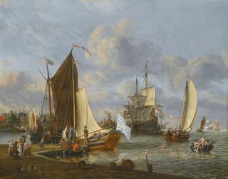 A Dutch Harbour With a Bezan Yacht And a Galjoot Moored At a Quay