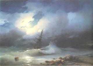Rough sea at night.