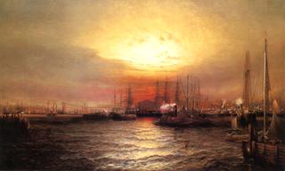 Sunrise from Chapman Dock and Old Brooklyn Navy Yard, East River, New York