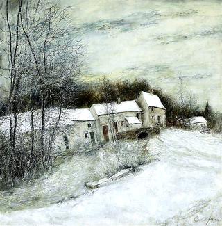 Small Village with Snow