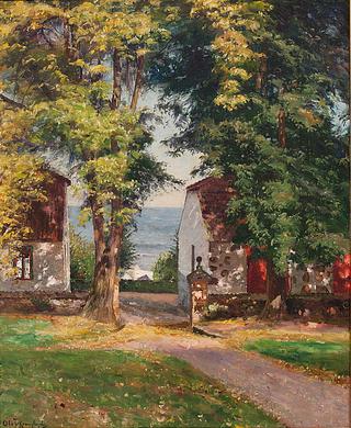 Farm with Sunlit Trees on the Coast