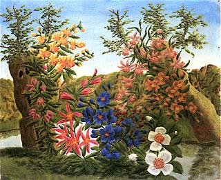 Flowers between Two Tree Trunks