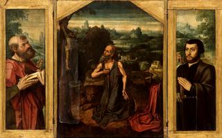 Triptych:  Penitent Saint Jerome, with Saint Peter and a Donor as Saint Paul