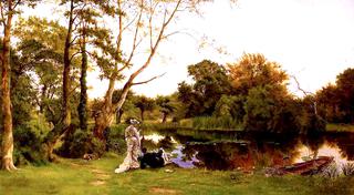 Still Waters: A Lady Fishing and Her Companion Reclining beside Her