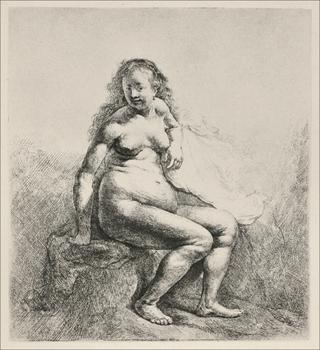 A Naked Woman Sitting on a Mound