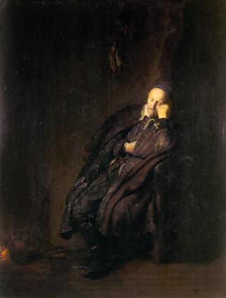 Old man Sleeping by the Fire