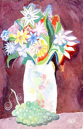 Still Life with a Vase of Flowers and a Bunch of Grapes