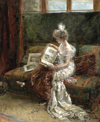 Leonie Garrido, the Artist's Wife, Looking at an Album of Prints