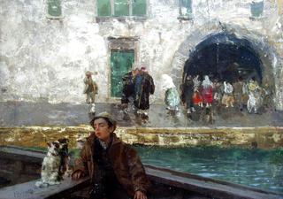 A Boy in a Boat on a Canal