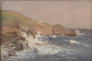 岩石海岸上波涛汹涌的大海