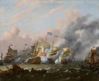 A naval battle between the Dutch and the English