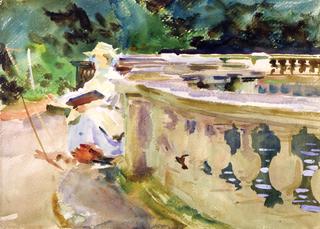 Fountain, with Girl Sketching