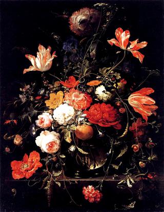 A Glass of Flowers and an Orange Twig